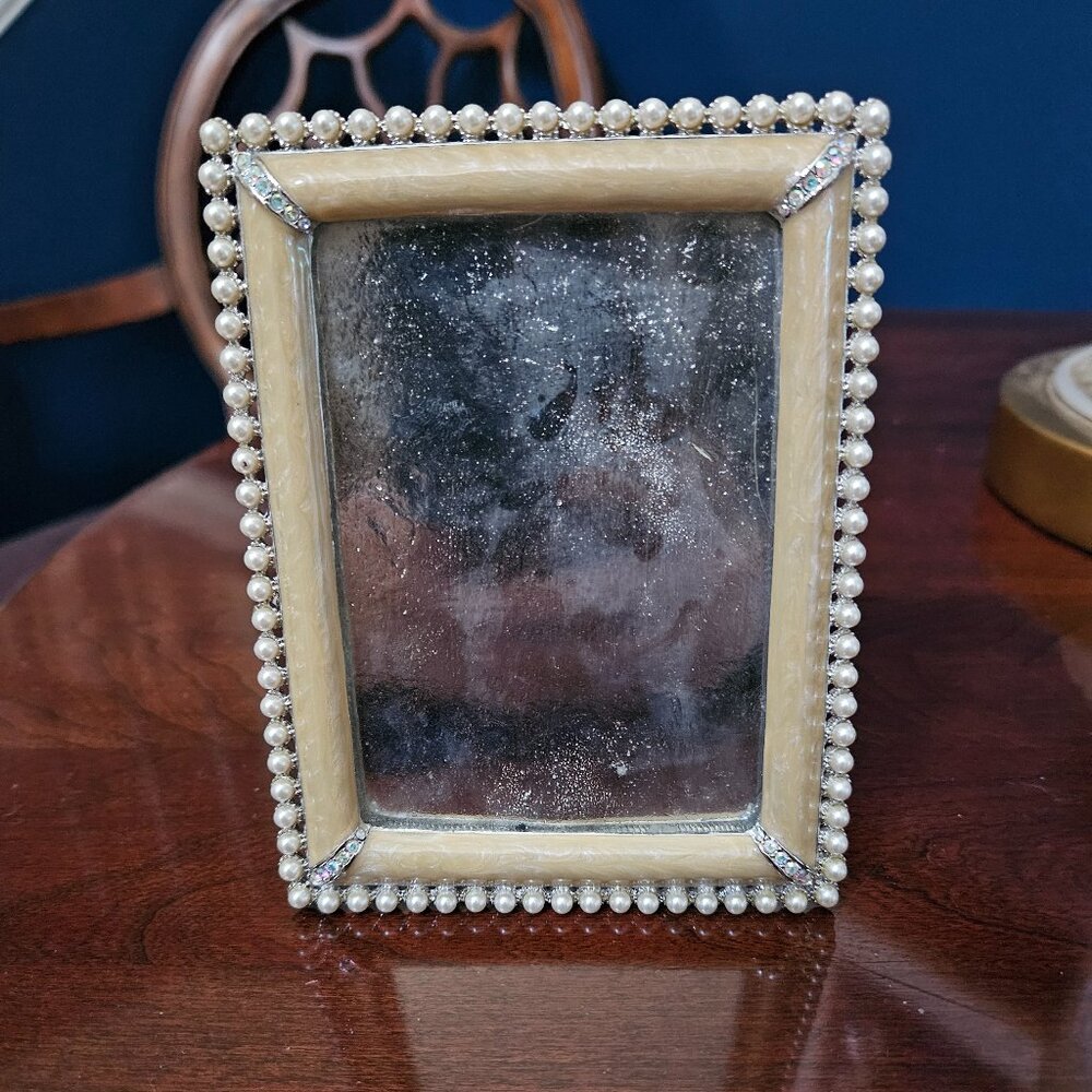 RARE JAY STRONGWATER EMILIA DUCHESS WEDDING PEARL PAVE CRYSTAL ENAMEL FRAME